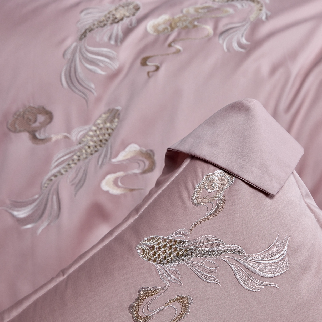 91家纺网 家纺一手货源 找家纺 （总）淼铭家纺 2025秋冬新款新中式天丝棉磨毛刺绣工艺四件套-锦鲤系列