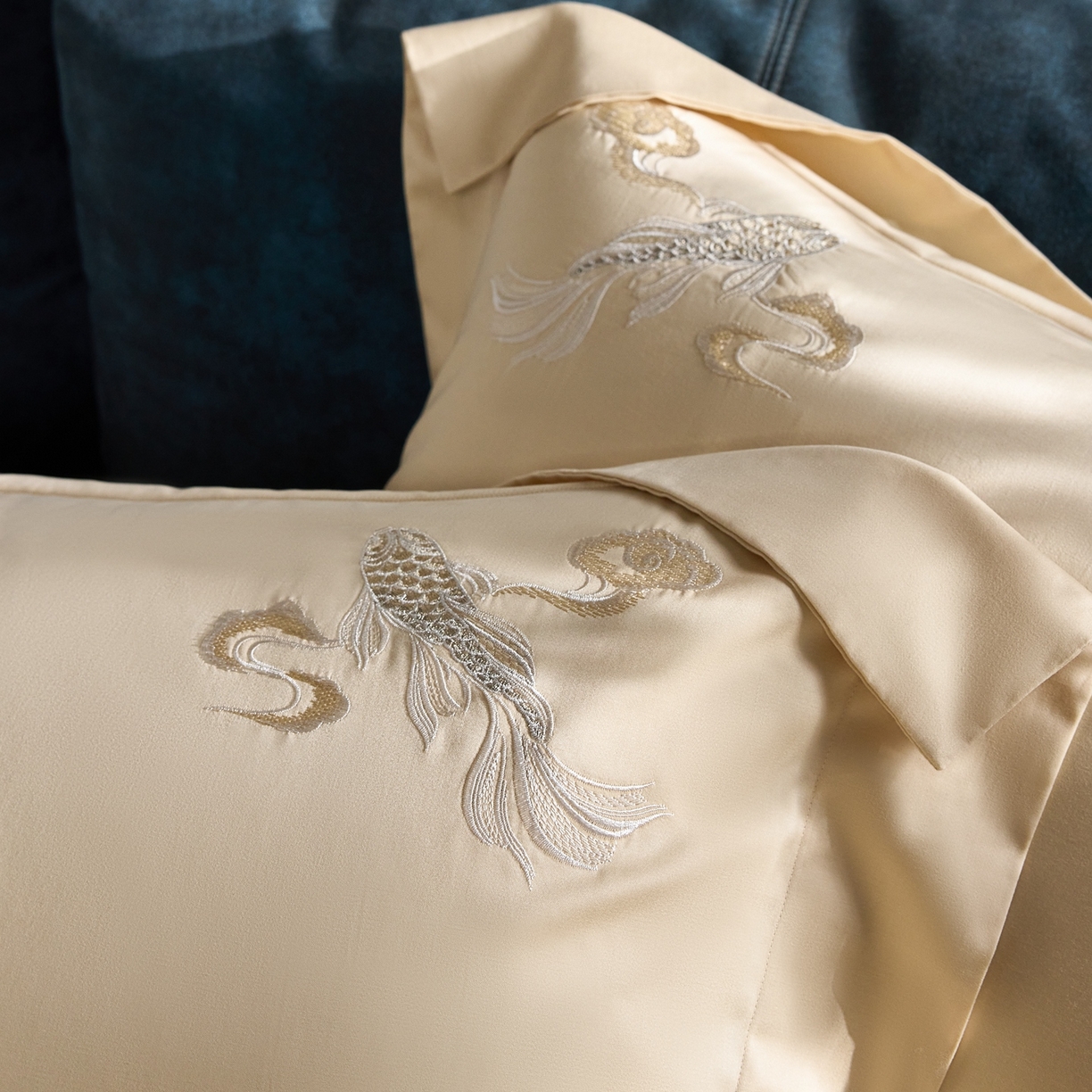 91家纺网 家纺一手货源 找家纺 淼铭家纺 2025秋冬新款新中式天丝棉磨毛刺绣工艺四件套-锦鲤系列 锦鲤-金