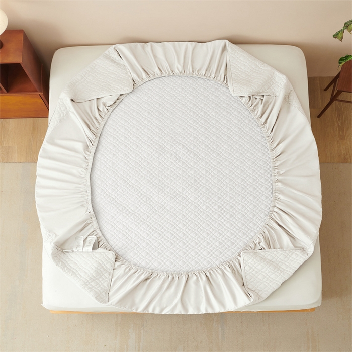 91家纺网 家纺一手货源 找家纺 淼铭家纺 2025秋冬新款夹棉床护笠单品床笠床笠单件 米白