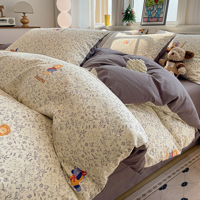 91家纺网 家纺一手货源 找家纺 忆生活 2025新款秋冬复古风全棉加厚磨毛四件套 童年