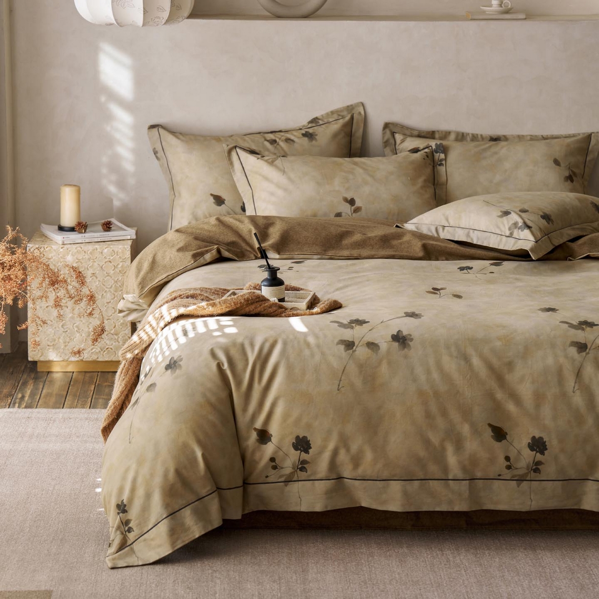 91家纺网 家纺一手货源 找家纺 涵宸家纺 2025新款全棉磨毛印花四件套-奥罗 浅影