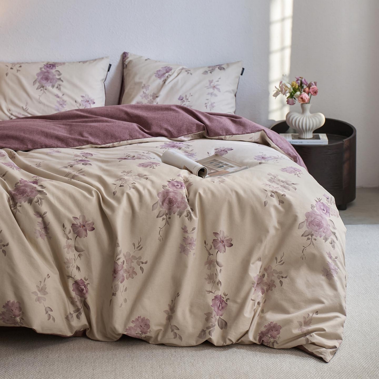 91家纺网 家纺一手货源 找家纺 涵宸家纺 2025新款全棉磨毛印花四件套-御岚 华韵-米