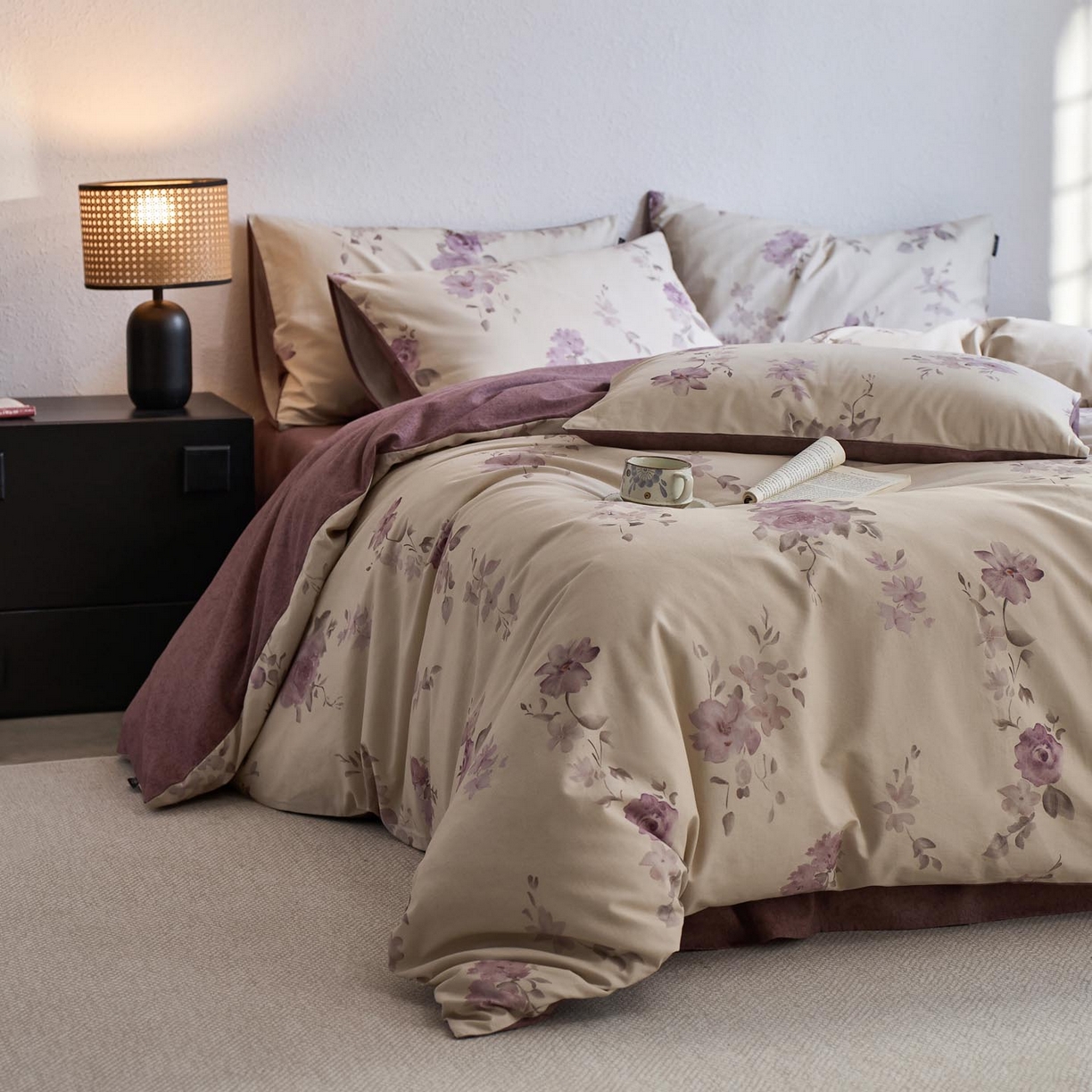 91家纺网 家纺一手货源 找家纺 涵宸家纺 2025新款全棉磨毛印花四件套-御岚 华韵-米