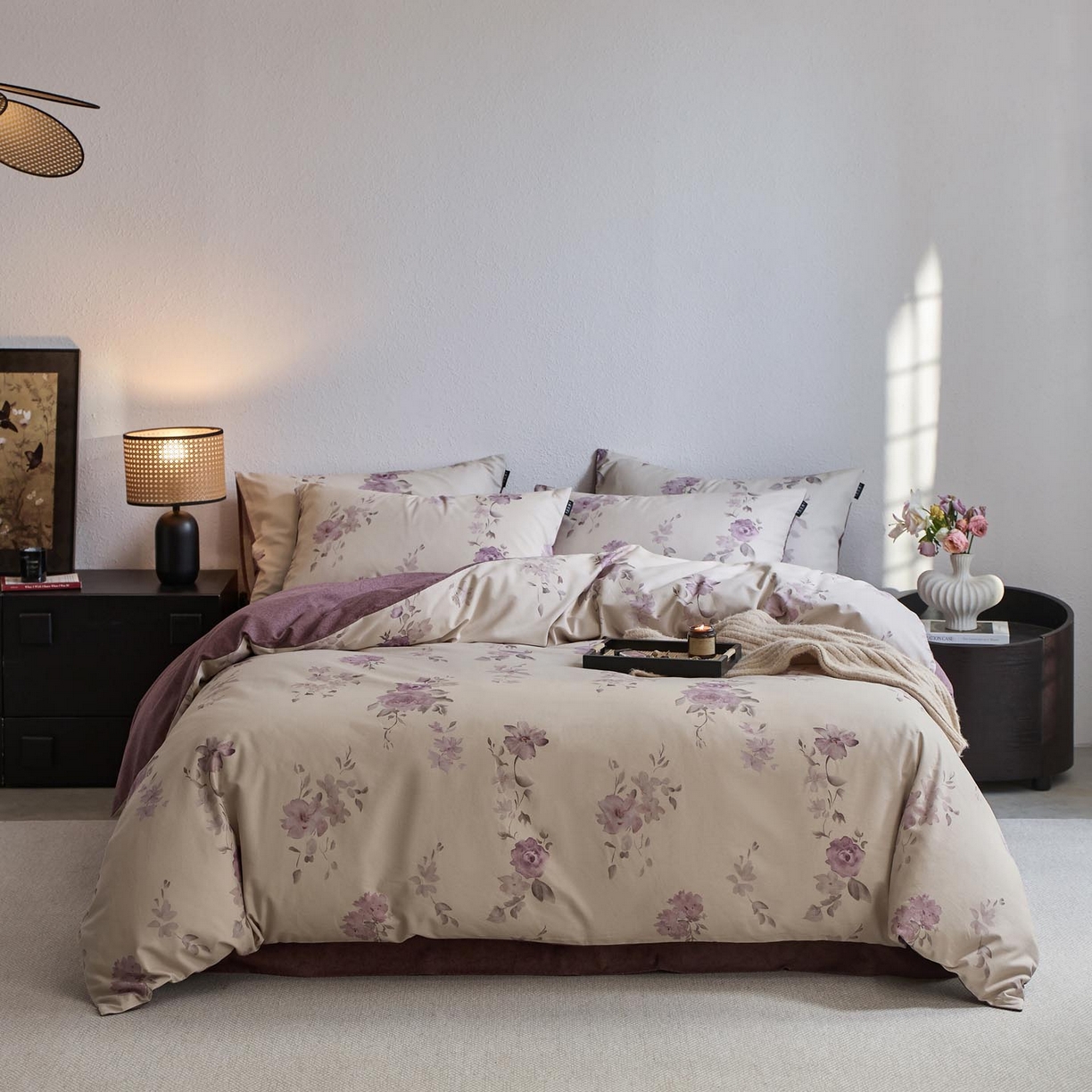 91家纺网 家纺一手货源 找家纺 涵宸家纺 2025新款全棉磨毛印花四件套-御岚 华韵-米