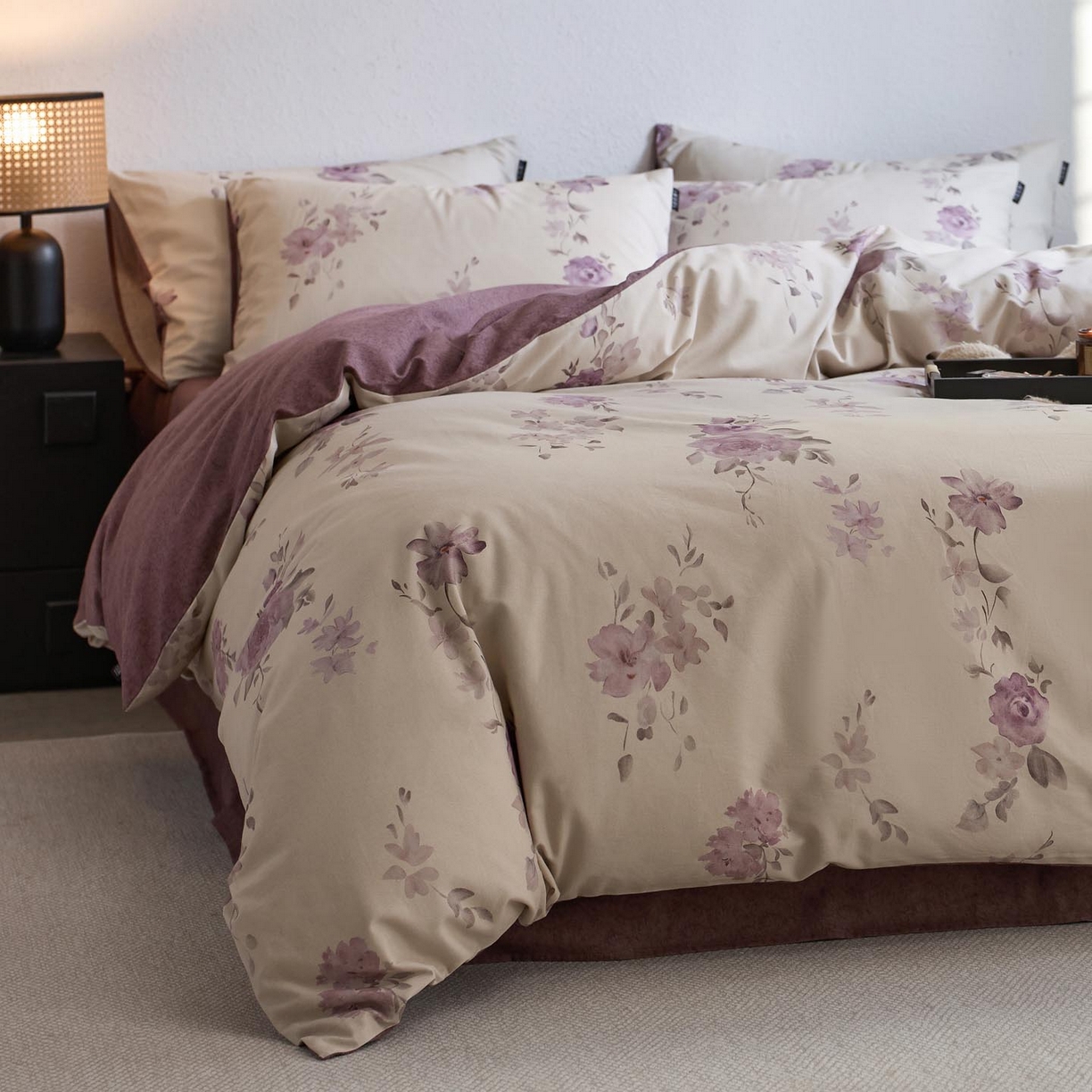 91家纺网 家纺一手货源 找家纺 涵宸家纺 2025新款全棉磨毛印花四件套-御岚 华韵-米