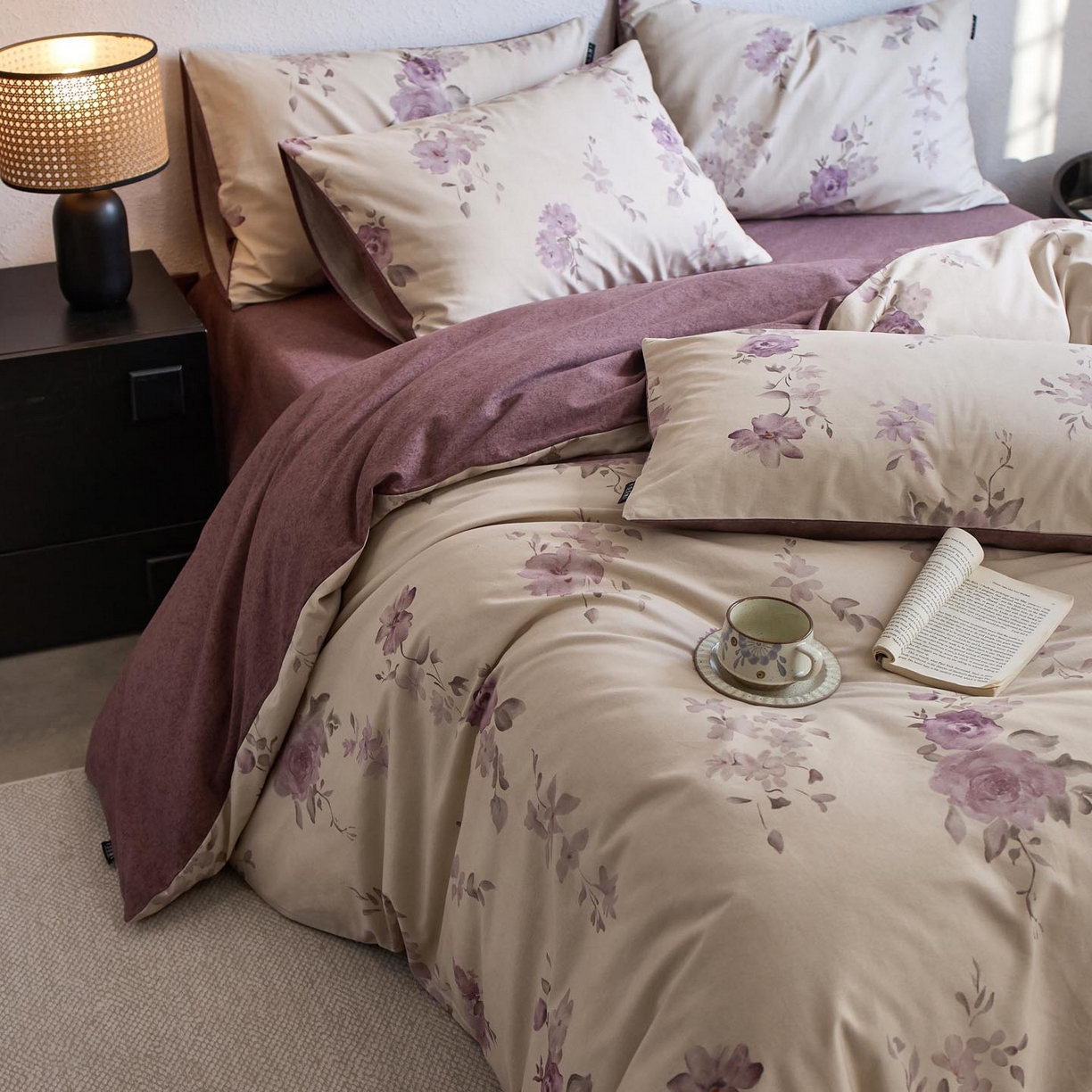 91家纺网 家纺一手货源 找家纺 涵宸家纺 2025新款全棉磨毛印花四件套-御岚 华韵-米