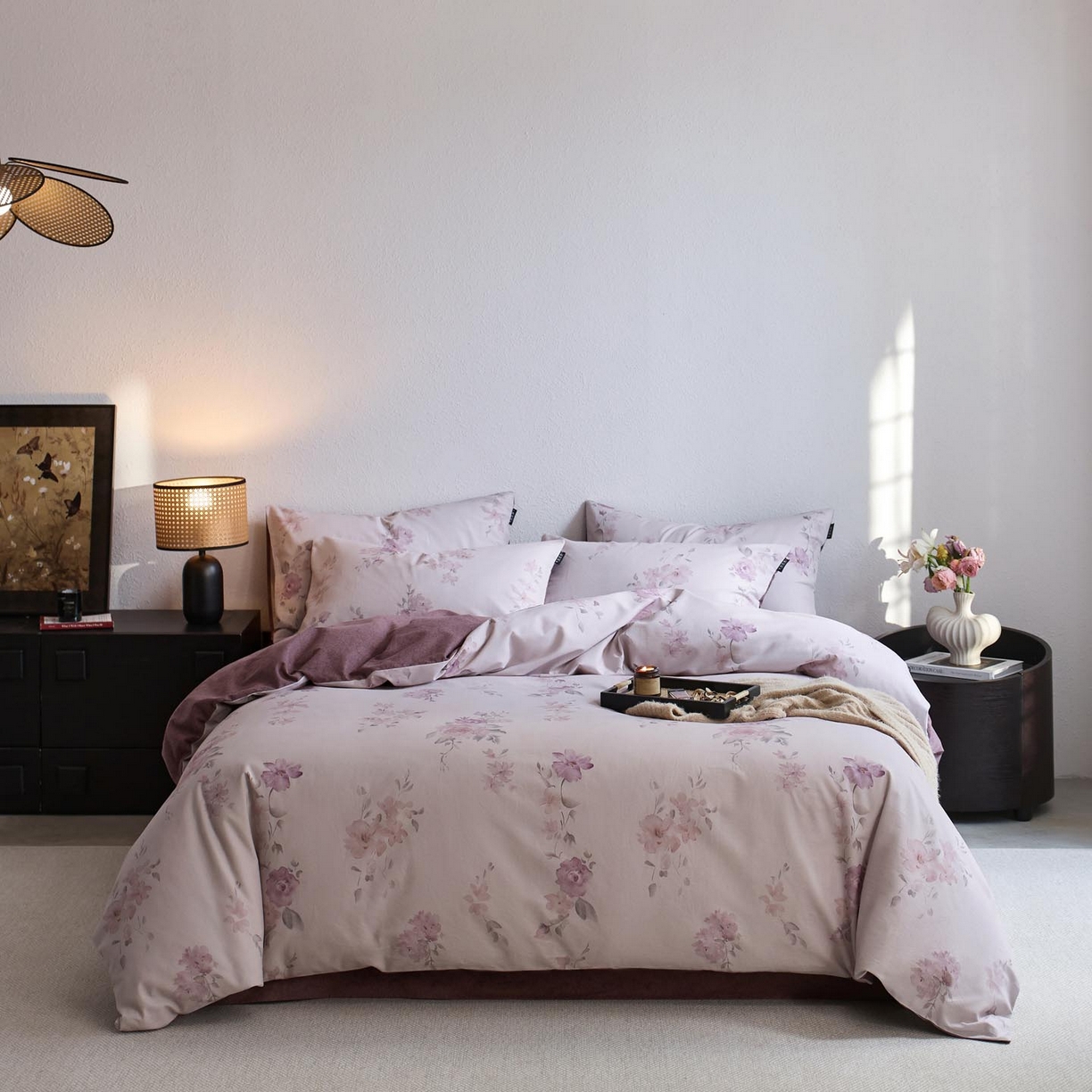 91家纺网 家纺一手货源 找家纺 涵宸家纺 2025新款全棉磨毛印花四件套-御岚 华韵-紫