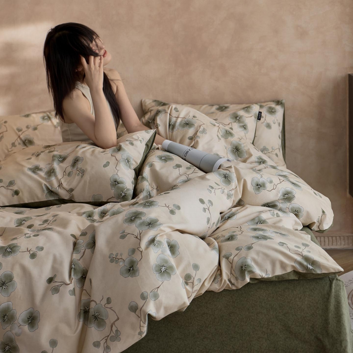 91家纺网 家纺一手货源 找家纺 涵宸家纺 2025新款全棉磨毛印花四件套-御岚 美觉-绿