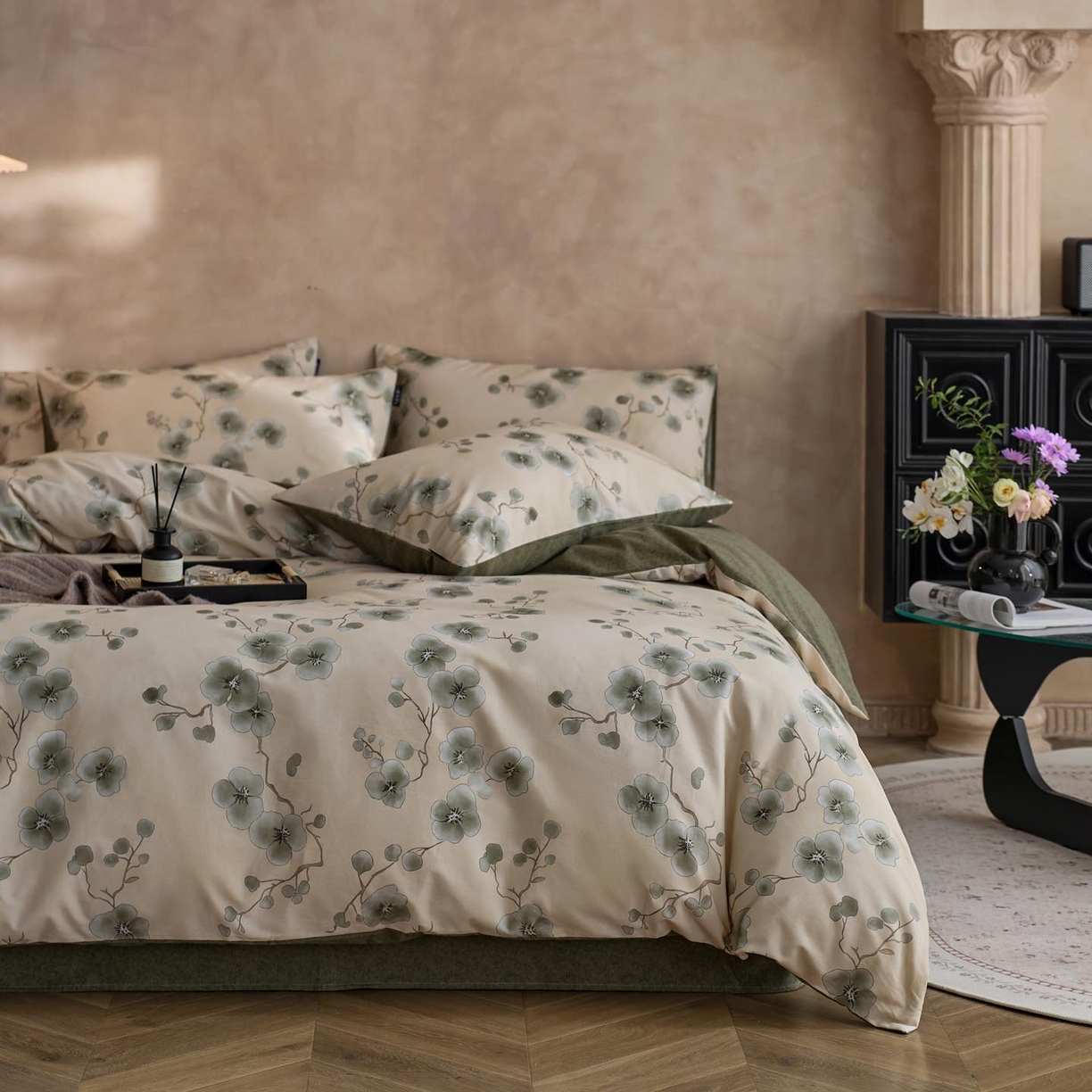 91家纺网 家纺一手货源 找家纺 涵宸家纺 2025新款全棉磨毛印花四件套-御岚 美觉-绿