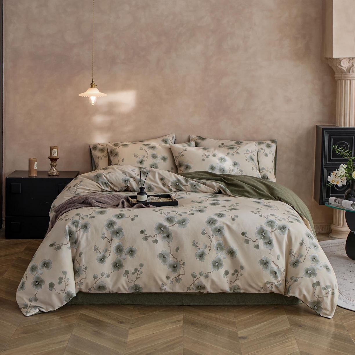 91家纺网 家纺一手货源 找家纺 涵宸家纺 2025新款全棉磨毛印花四件套-御岚 美觉-绿