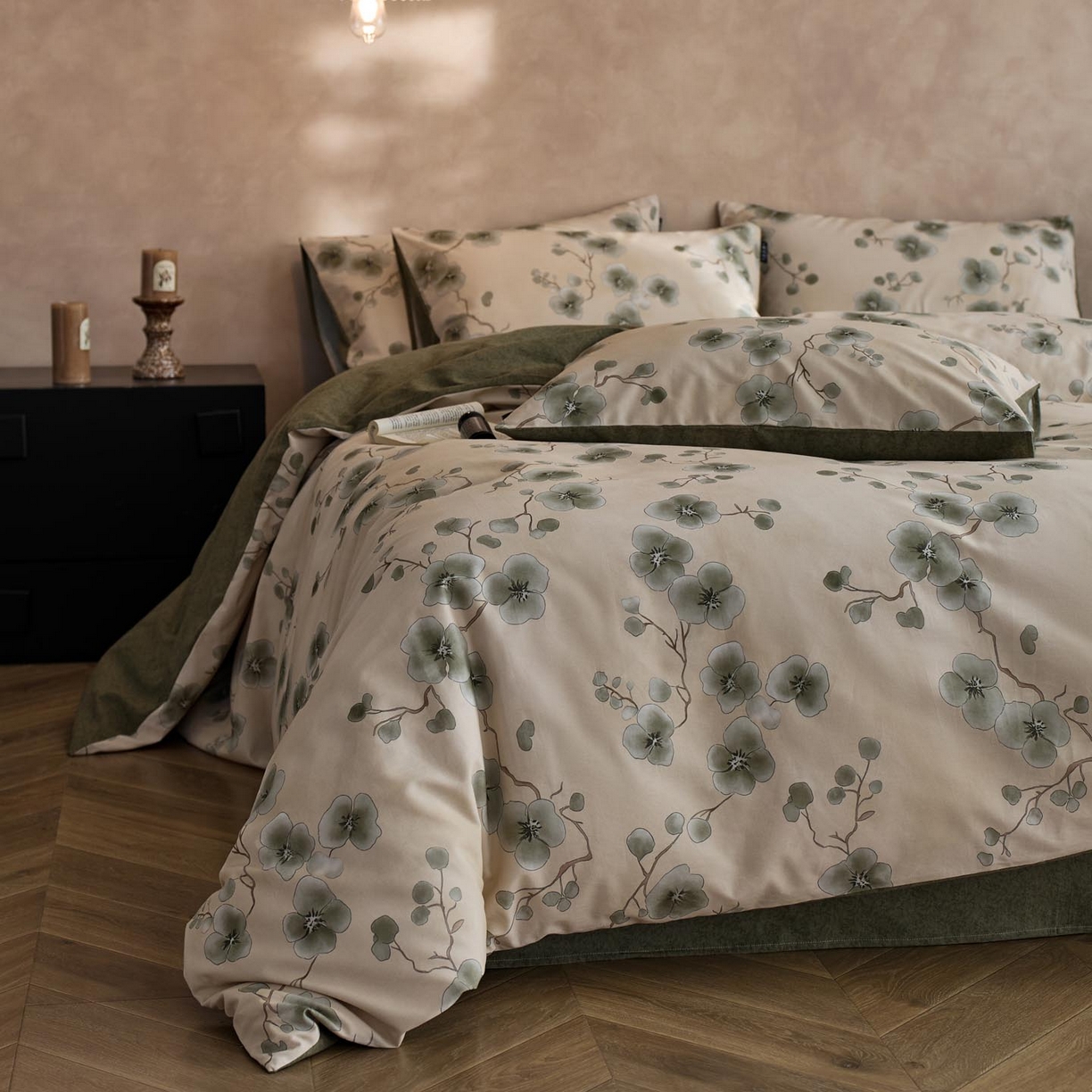 91家纺网 家纺一手货源 找家纺 涵宸家纺 2025新款全棉磨毛印花四件套-御岚 美觉-绿