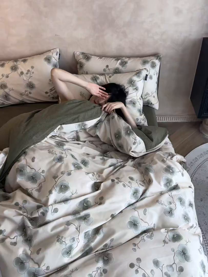 91家纺网 家纺一手货源 找家纺 涵宸家纺 2025新款全棉磨毛印花四件套-御岚 美觉-绿