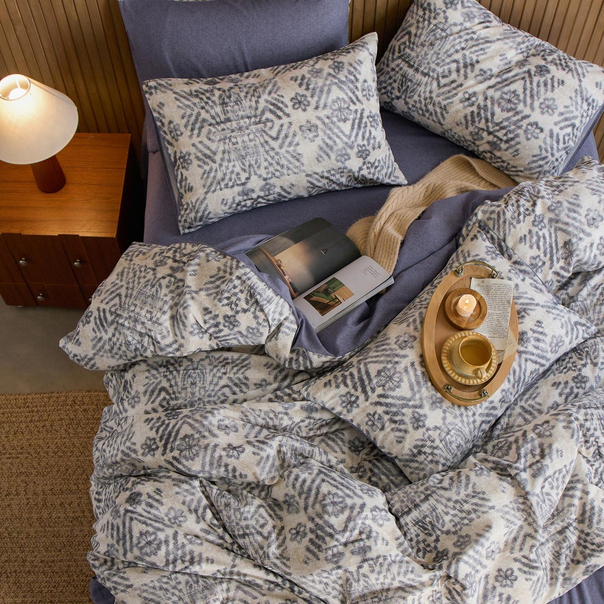 91家纺网 家纺一手货源 找家纺 涵宸家纺 2025新款全棉磨毛印花四件套-御岚 茗觉