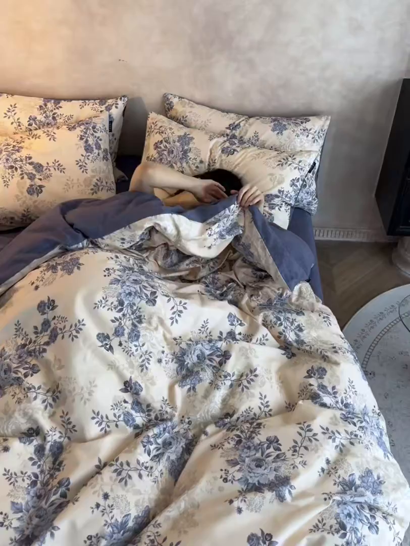 91家纺网 家纺一手货源 找家纺 涵宸家纺 2025新款全棉磨毛印花四件套-御岚 茉净-兰