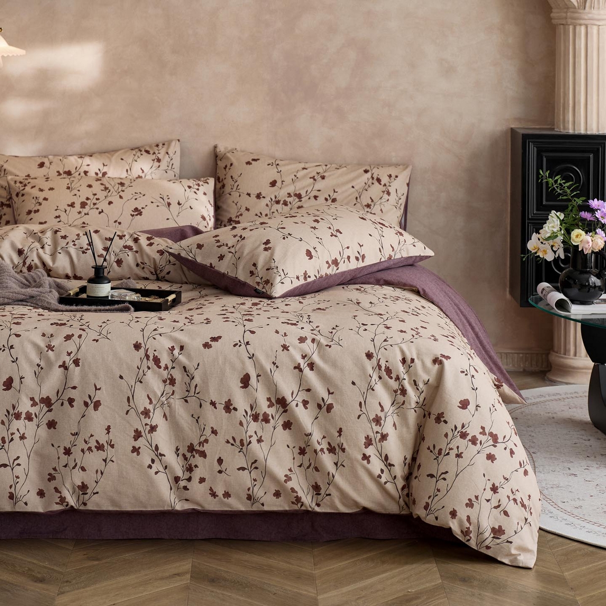 91家纺网 家纺一手货源 找家纺 涵宸家纺 2025新款全棉磨毛印花四件套-御岚 南青