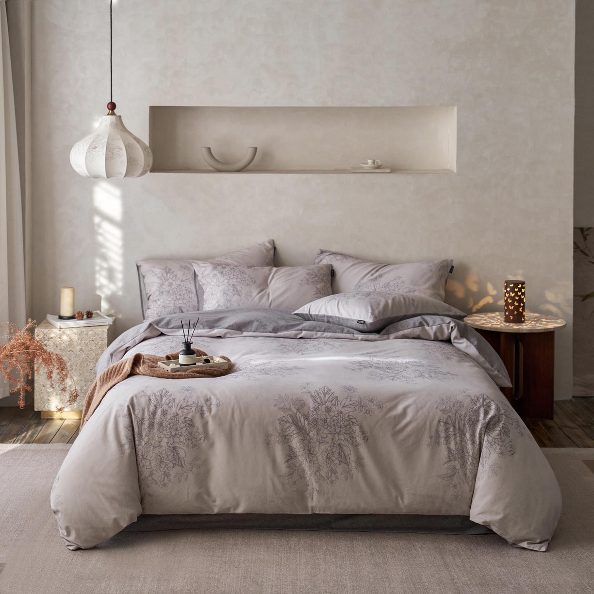 91家纺网 家纺一手货源 找家纺 涵宸家纺 2025新款全棉磨毛印花四件套-御岚 素居-灰