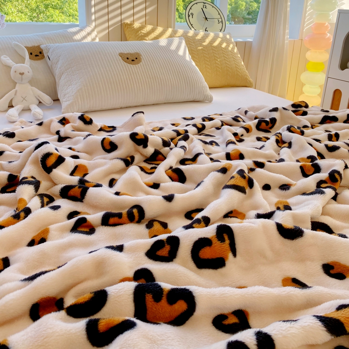 91家纺网 家纺一手货源 找家纺 悦织湾家纺 2025新款炫彩仿兔毛绒泡泡绒牛奶绒法兰绒毛毯休闲毯沙发盖毯跨境外贸出口专供 托斯卡纳豹纹