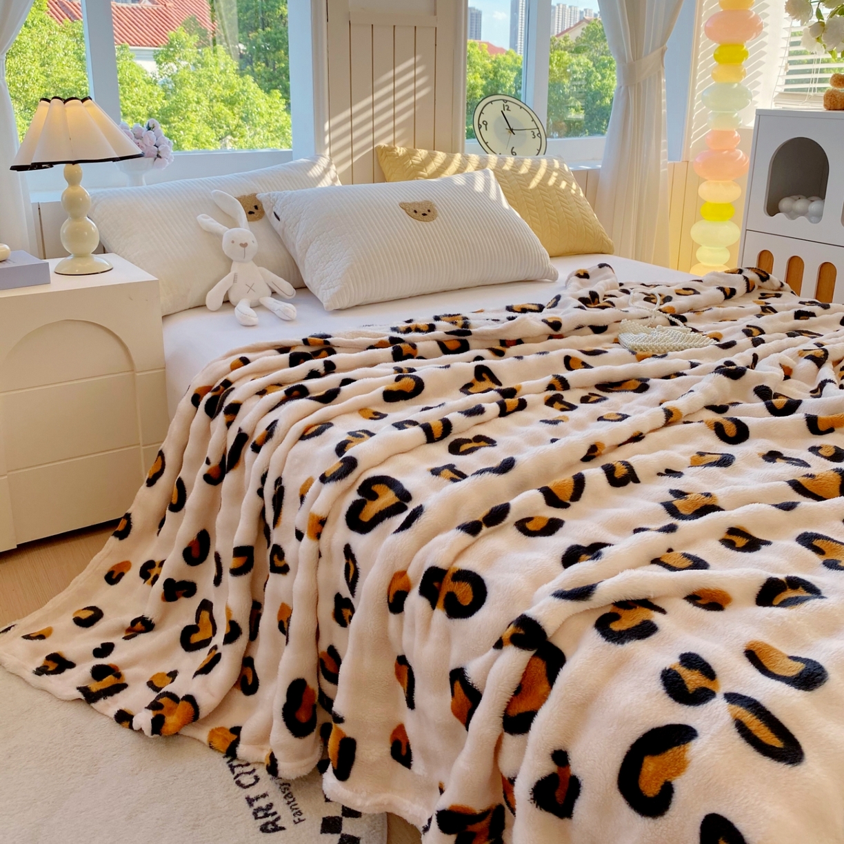 91家纺网 家纺一手货源 找家纺 悦织湾家纺 2025新款炫彩仿兔毛绒泡泡绒牛奶绒法兰绒毛毯休闲毯沙发盖毯跨境外贸出口专供 托斯卡纳豹纹