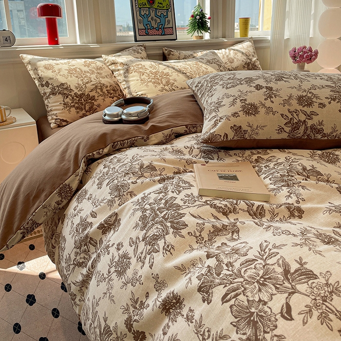 91家纺网 家纺一手货源 找家纺 （总）忆生活 2025新款秋冬复古风全棉加厚磨毛四件套