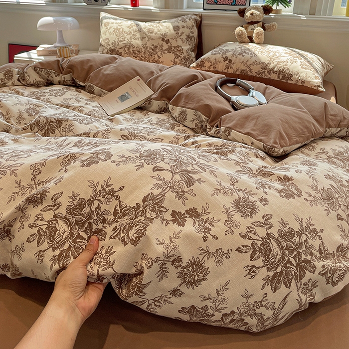 91家纺网 家纺一手货源 找家纺 （总）忆生活 2025新款秋冬复古风全棉加厚磨毛四件套