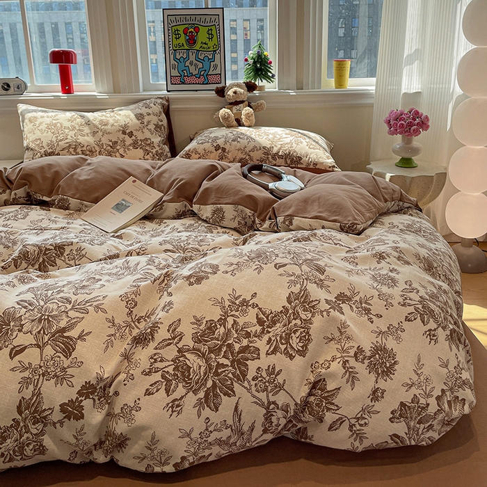 91家纺网 家纺一手货源 找家纺 （总）忆生活 2025新款秋冬复古风全棉加厚磨毛四件套