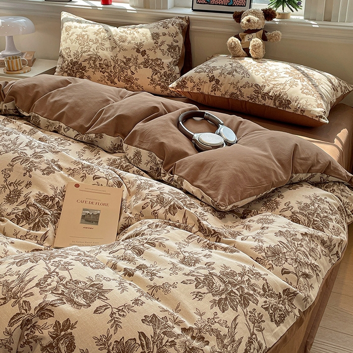 91家纺网 家纺一手货源 找家纺 （总）忆生活 2025新款秋冬复古风全棉加厚磨毛四件套