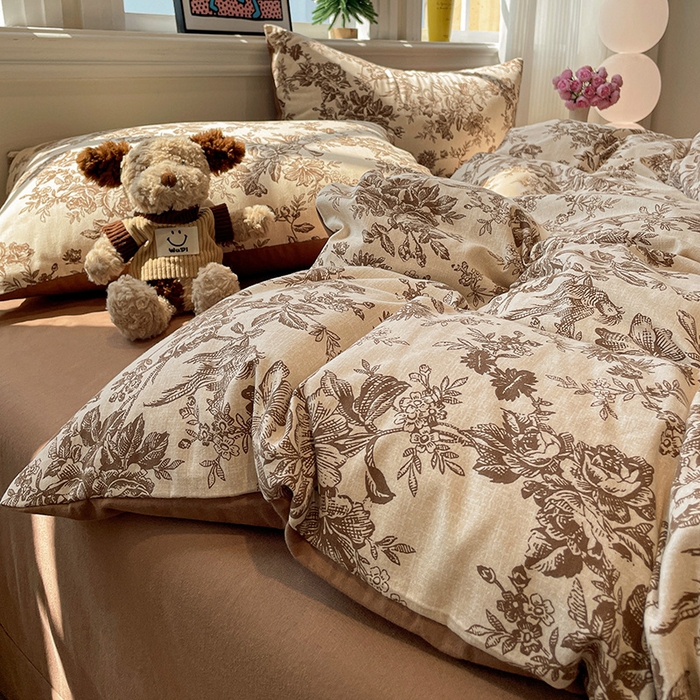 91家纺网 家纺一手货源 找家纺 （总）忆生活 2025新款秋冬复古风全棉加厚磨毛四件套