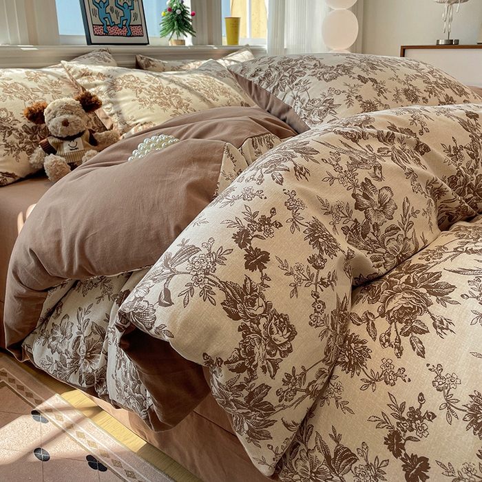 91家纺网 家纺一手货源 找家纺 （总）忆生活 2025新款秋冬复古风全棉加厚磨毛四件套