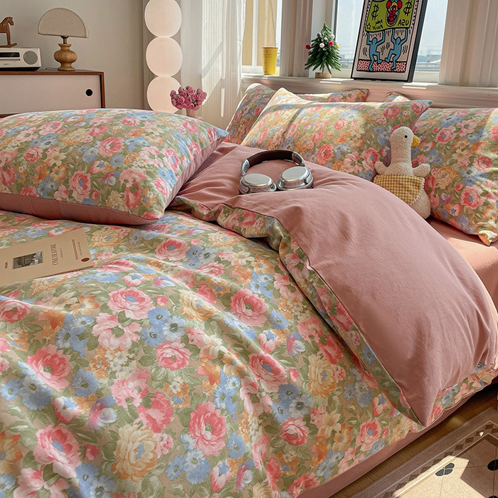 91家纺网 家纺一手货源 找家纺 忆生活 2025新款秋冬复古风全棉加厚磨毛四件套 花汐