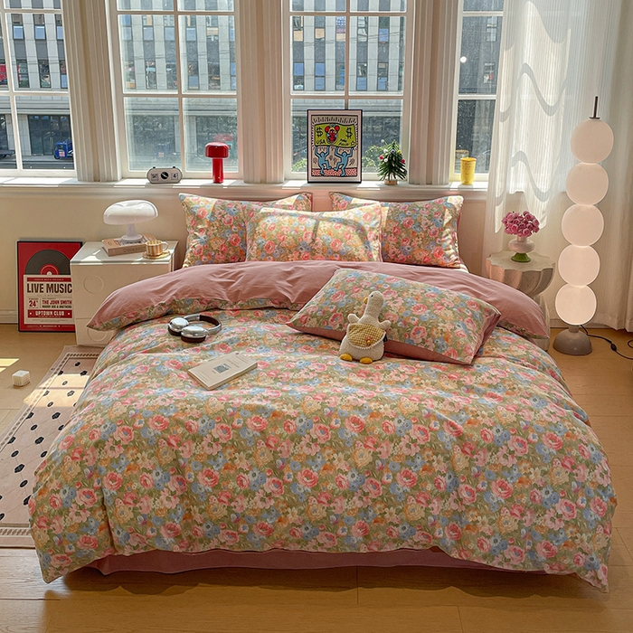 91家纺网 家纺一手货源 找家纺 忆生活 2025新款秋冬复古风全棉加厚磨毛四件套 花汐