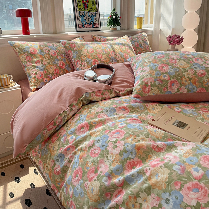 91家纺网 家纺一手货源 找家纺 忆生活 2025新款秋冬复古风全棉加厚磨毛四件套 花汐