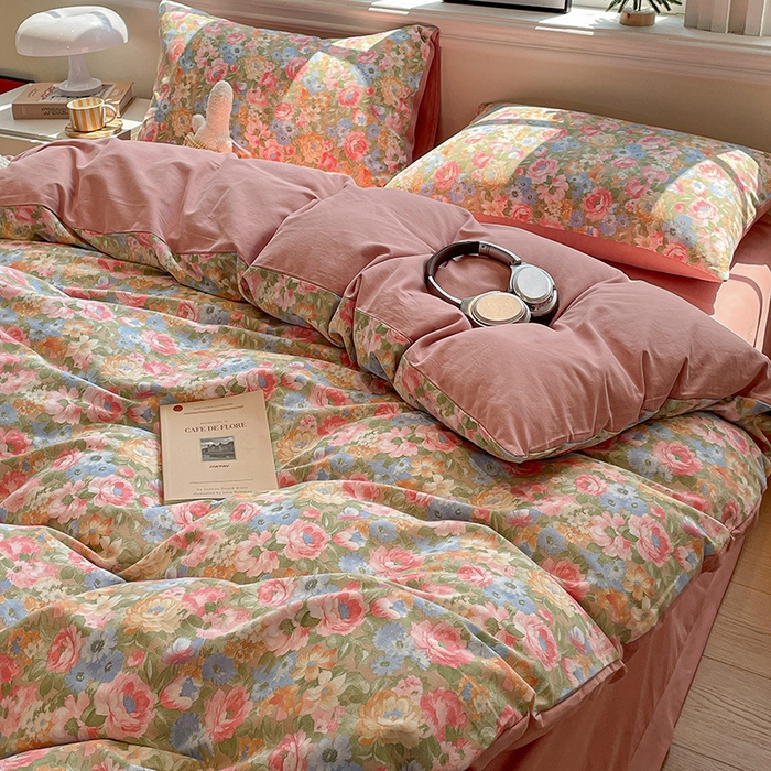 91家纺网 家纺一手货源 找家纺 忆生活 2025新款秋冬复古风全棉加厚磨毛四件套 花汐