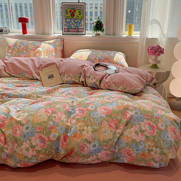 91家纺网 家纺一手货源 找家纺 忆生活 2025新款秋冬复古风全棉加厚磨毛四件套 花汐