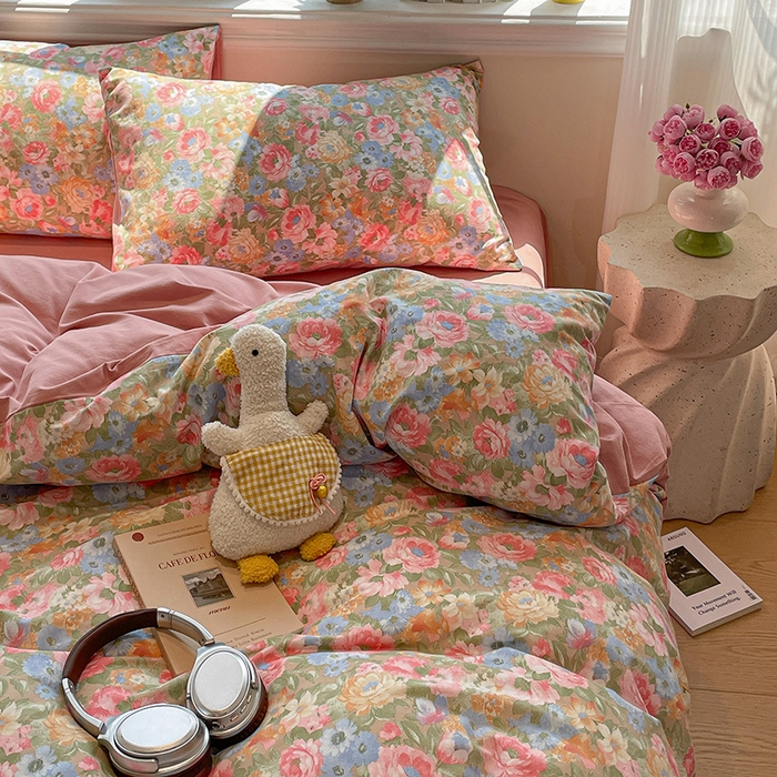 91家纺网 家纺一手货源 找家纺 忆生活 2025新款秋冬复古风全棉加厚磨毛四件套 花汐