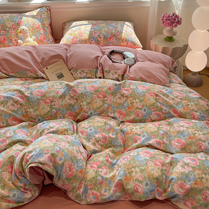 91家纺网 家纺一手货源 找家纺 忆生活 2025新款秋冬复古风全棉加厚磨毛四件套 花汐