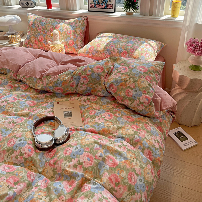 91家纺网 家纺一手货源 找家纺 忆生活 2025新款秋冬复古风全棉加厚磨毛四件套 花汐