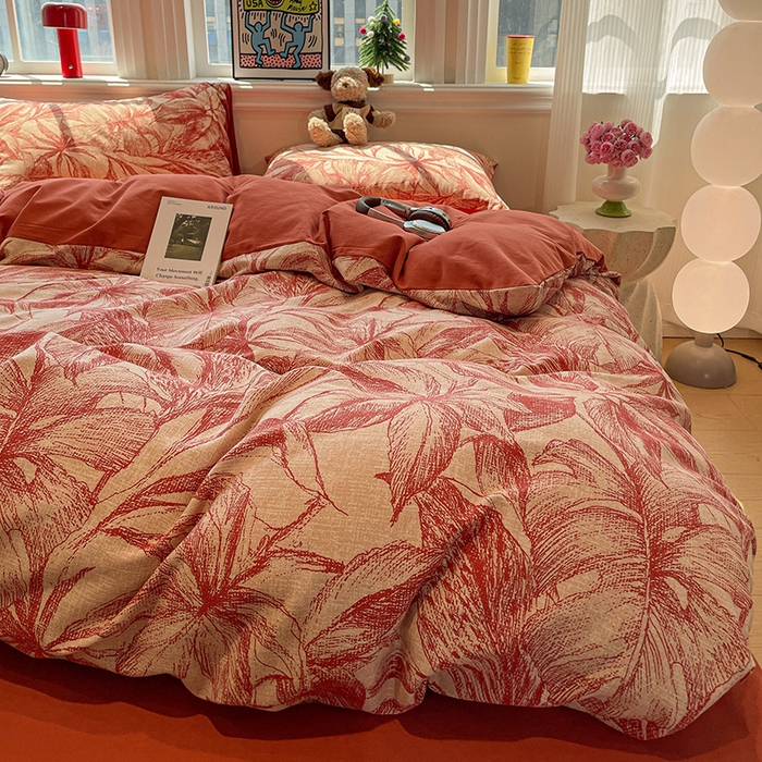 91家纺网 家纺一手货源 找家纺 忆生活 2025新款秋冬复古风全棉加厚磨毛四件套 花颜-红