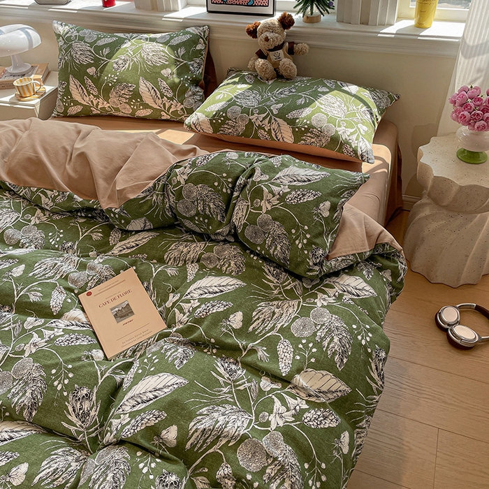 91家纺网 家纺一手货源 找家纺 忆生活 2025新款秋冬复古风全棉加厚磨毛四件套 璃月-绿