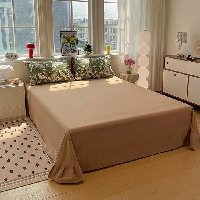 91家纺网 家纺一手货源 找家纺 忆生活 2025新款秋冬复古风全棉加厚磨毛四件套 璃月-绿