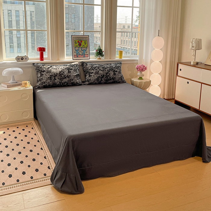 91家纺网 家纺一手货源 找家纺 忆生活 2025新款秋冬复古风全棉加厚磨毛四件套 漫枝-灰