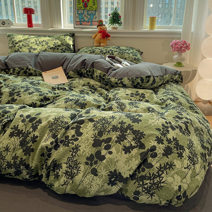 91家纺网 家纺一手货源 找家纺 忆生活 2025新款秋冬复古风全棉加厚磨毛四件套 漫枝-绿