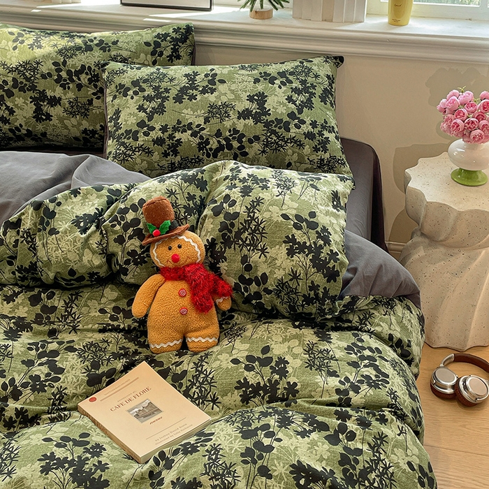 91家纺网 家纺一手货源 找家纺 忆生活 2025新款秋冬复古风全棉加厚磨毛四件套 漫枝-绿