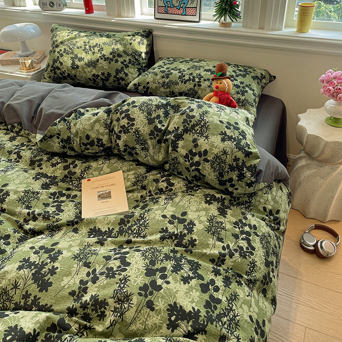 91家纺网 家纺一手货源 找家纺 忆生活 2025新款秋冬复古风全棉加厚磨毛四件套 漫枝-绿