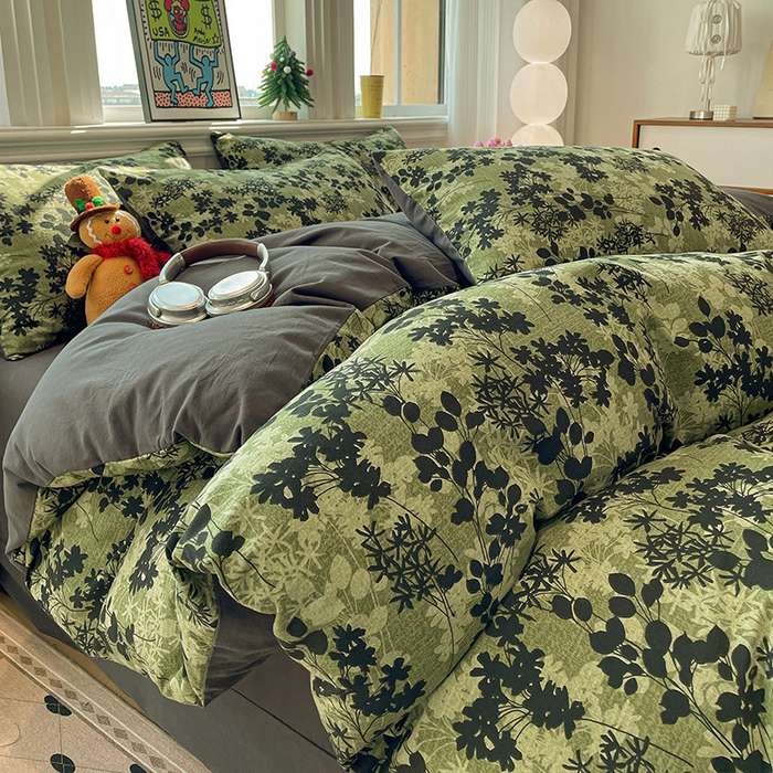 91家纺网 家纺一手货源 找家纺 忆生活 2025新款秋冬复古风全棉加厚磨毛四件套 漫枝-绿