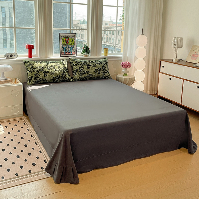 91家纺网 家纺一手货源 找家纺 忆生活 2025新款秋冬复古风全棉加厚磨毛四件套 漫枝-绿