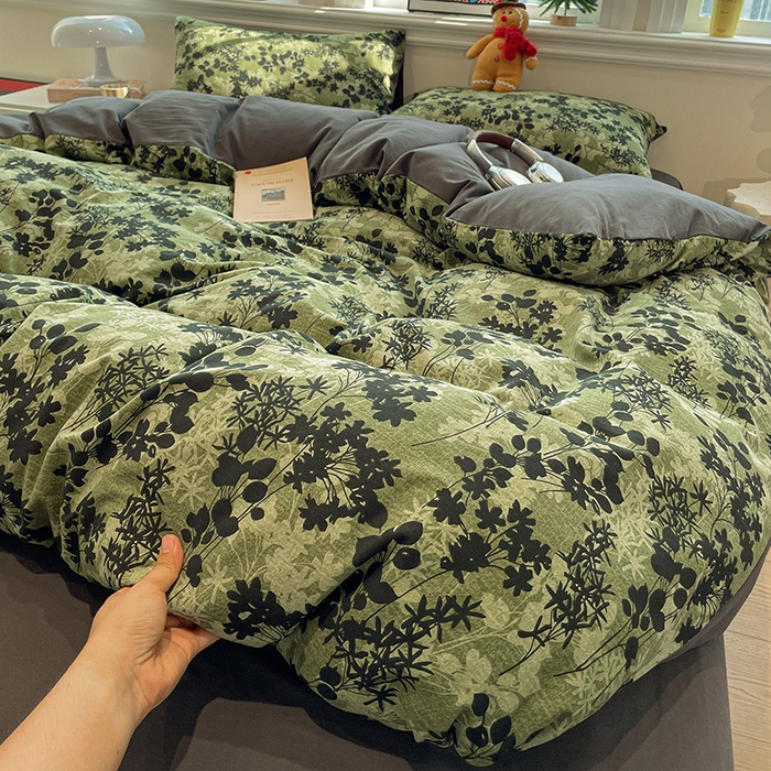 91家纺网 家纺一手货源 找家纺 忆生活 2025新款秋冬复古风全棉加厚磨毛四件套 漫枝-绿