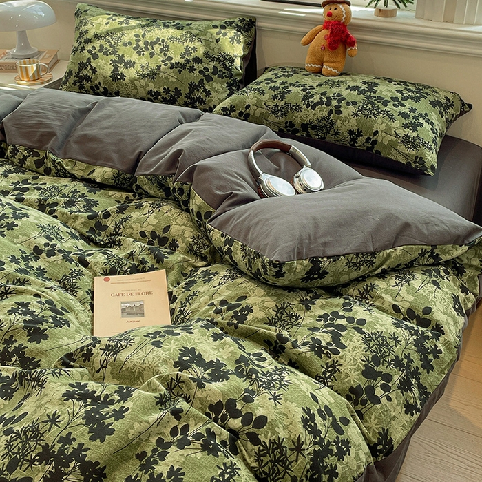 91家纺网 家纺一手货源 找家纺 忆生活 2025新款秋冬复古风全棉加厚磨毛四件套 漫枝-绿