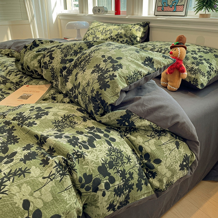 91家纺网 家纺一手货源 找家纺 忆生活 2025新款秋冬复古风全棉加厚磨毛四件套 漫枝-绿