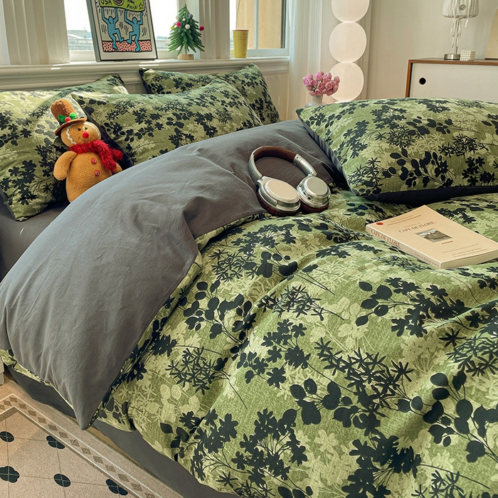 91家纺网 家纺一手货源 找家纺 忆生活 2025新款秋冬复古风全棉加厚磨毛四件套 漫枝-绿