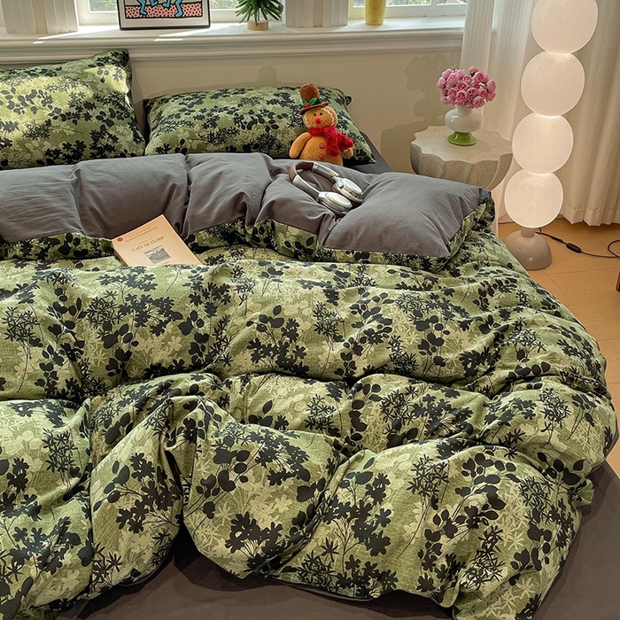 91家纺网 家纺一手货源 找家纺 忆生活 2025新款秋冬复古风全棉加厚磨毛四件套 漫枝-绿